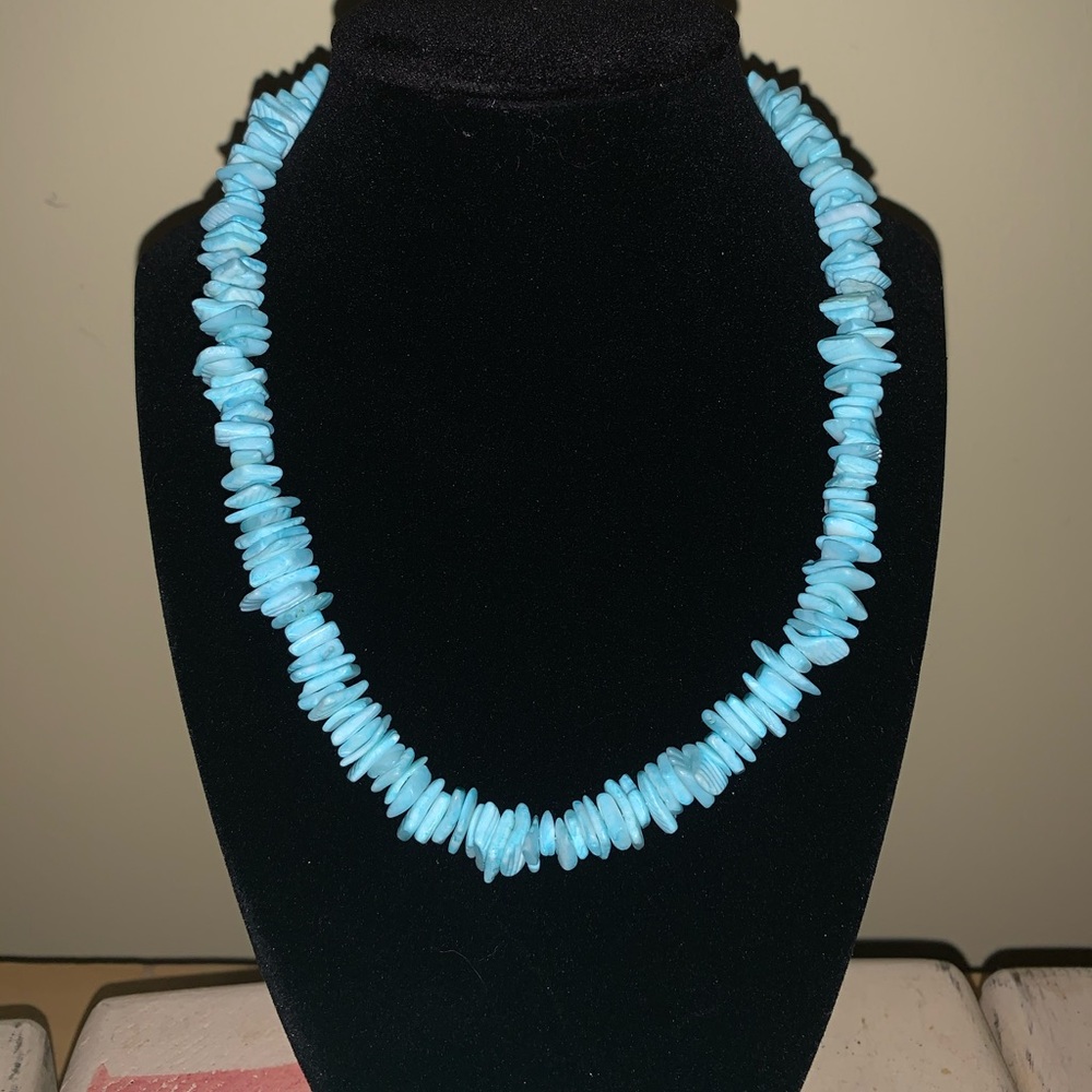 Turquoise blue shell necklace 17 inches long